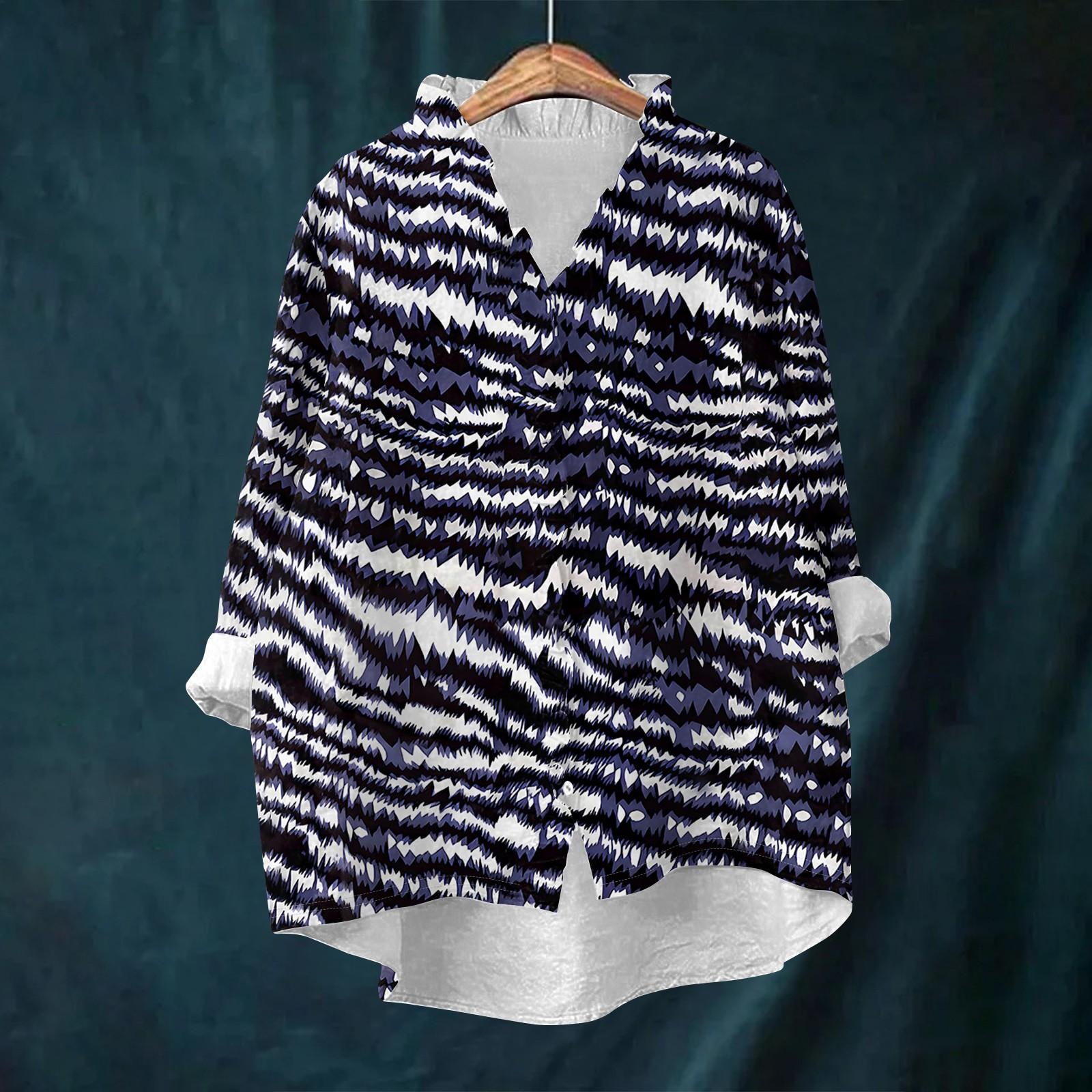 

Женский свободный топ с оборками, в стиле ретро, с цветочным принтом, воротником-стойкой и длинными рукавами, из хлопка и льна XL тёмно-синий