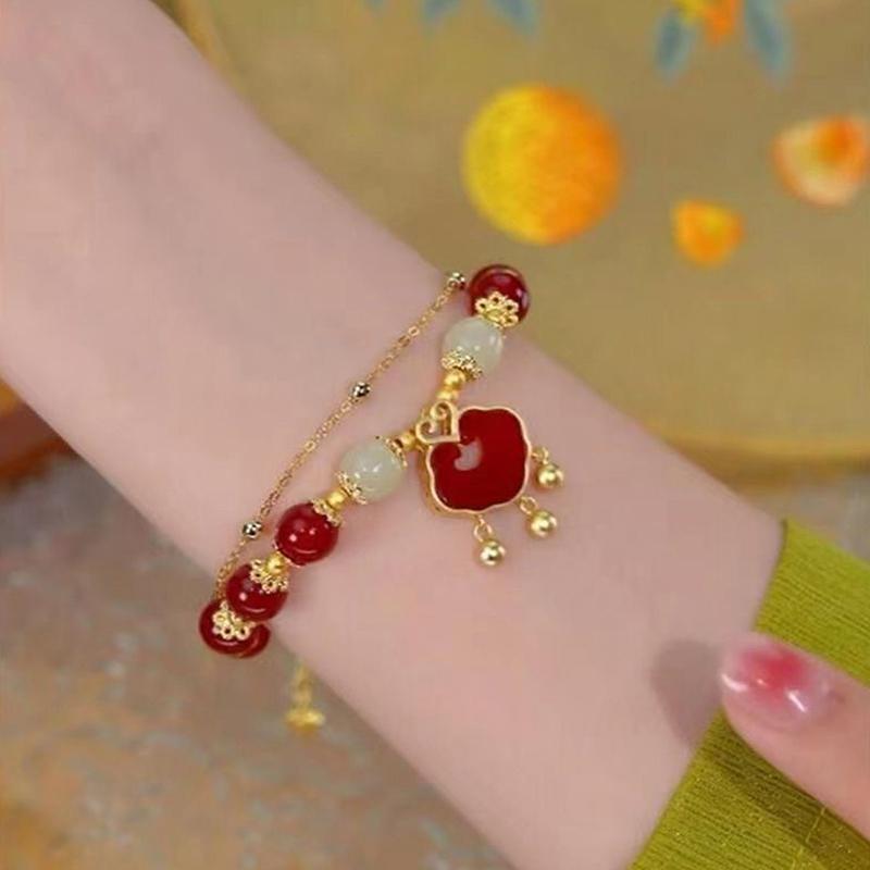Rabbit Bracelet Pendant Round Beaded Bracelet Adjustable Vintage Beads Bracelets Chinese Style Vintage Hand Ornaments Jewelry