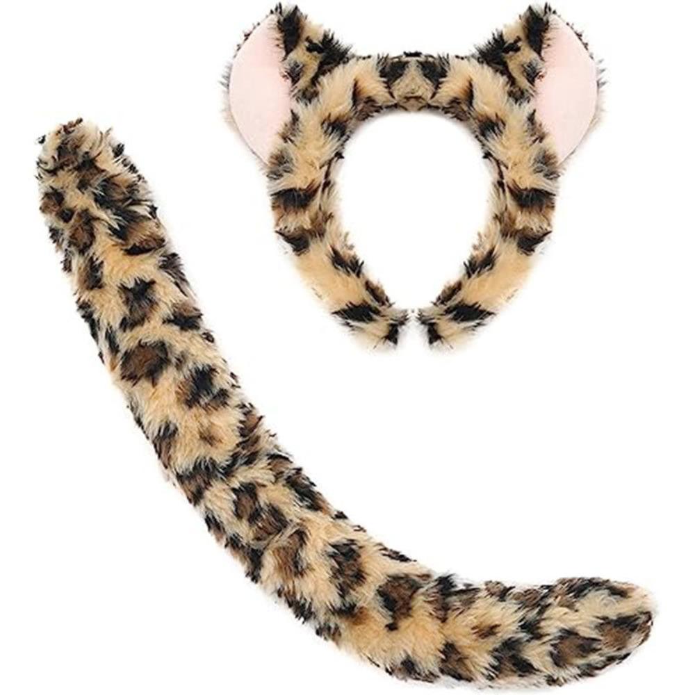 Set Orecchie e Coda Tigre Leopardo 2026 Costume Gioco di Ruolo di Halloween Adulti Bambini Animale Selvatico Aspetto Feroce a Tema Festivo