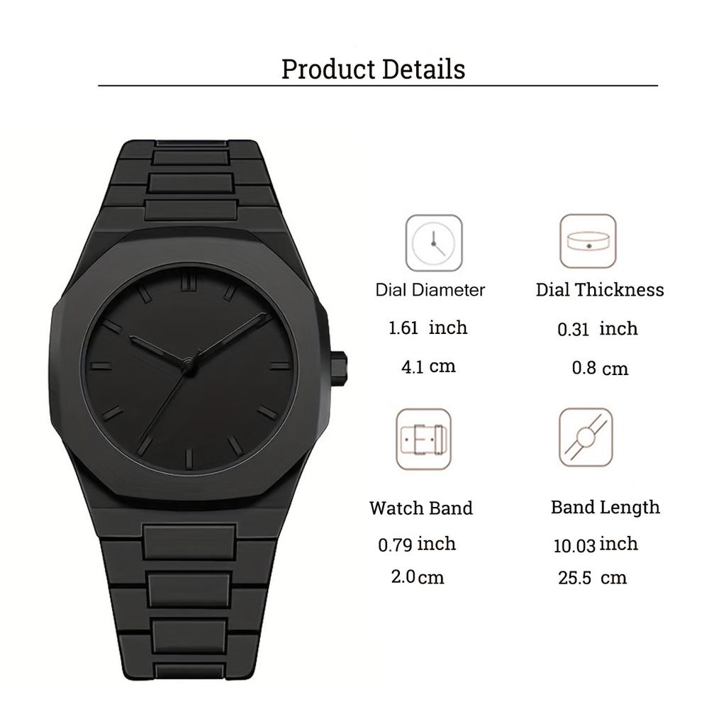 Fashionable simple mysterious Alloy Material Men's quartz watch and bracelet set, suitable for daily wear, Christmas gift