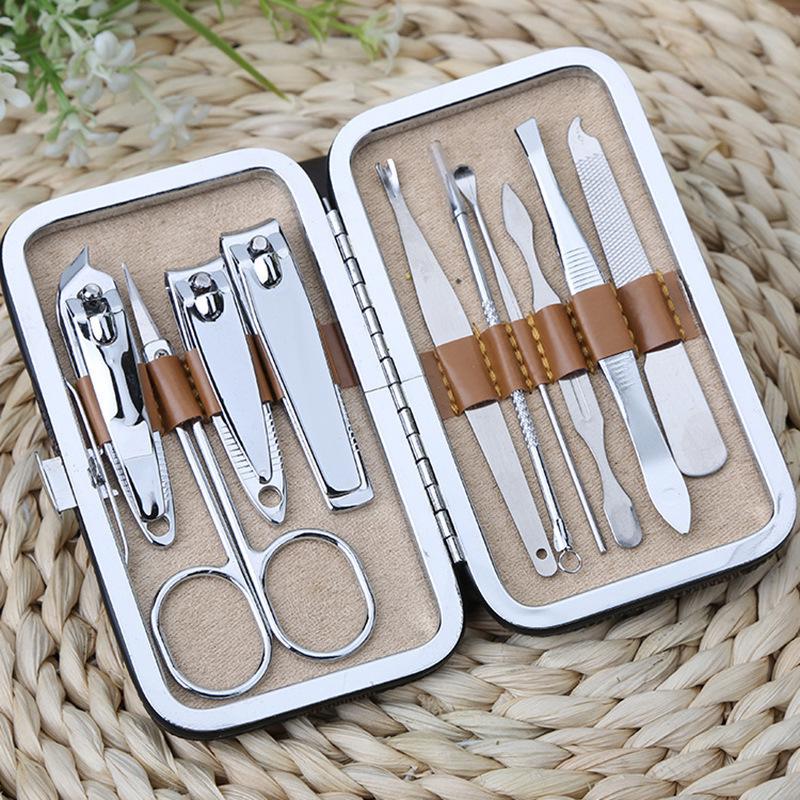 Portable 10-Piece Manicure Tool Set: Leather Box Nail Clippers and Household Beauty Kit