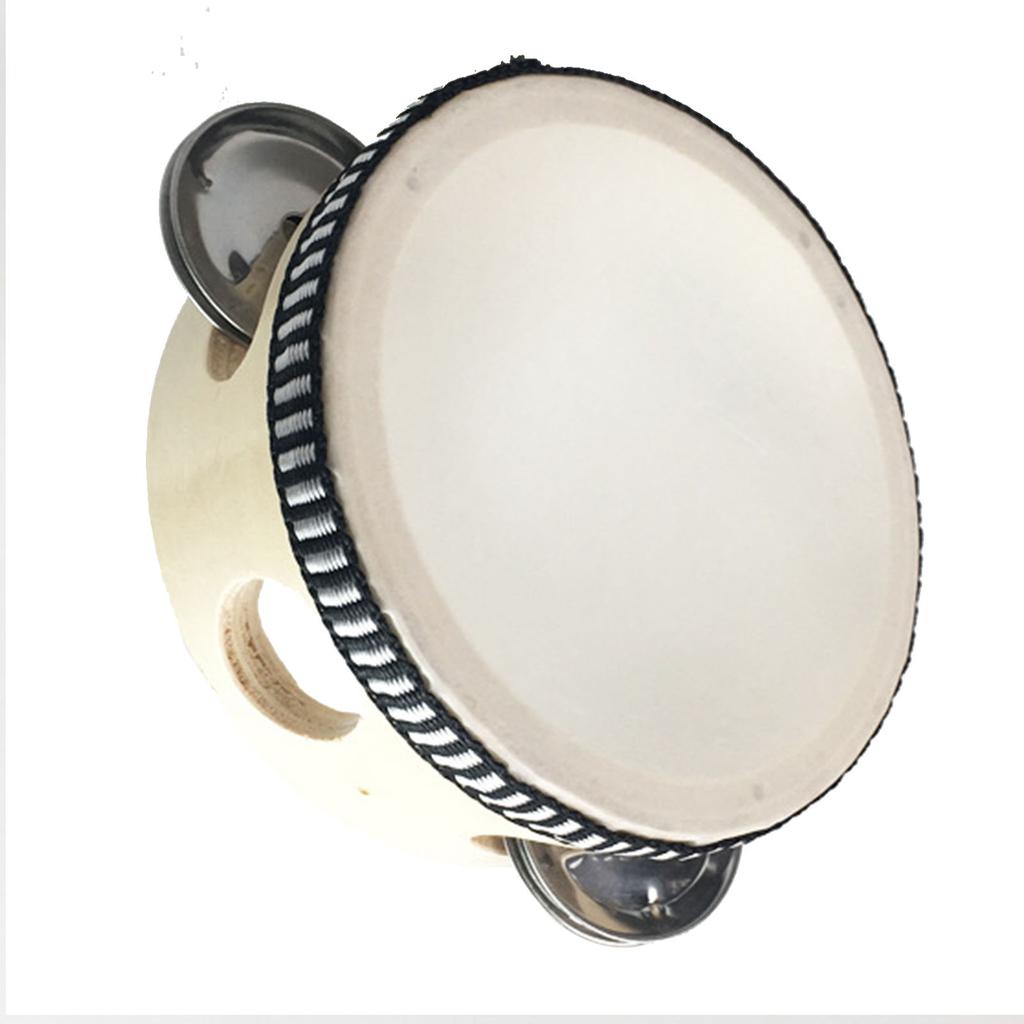 Wooden Handheld Tambourine Educational Portable Clear Sound Percussion Tambourine Drum for Performance 8in