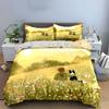 3Pcs Warm Sunlight Bedding Set, Girl And Dog In Spring Flower Field Print Duvet Cover & 2*Pillowcases, Gift