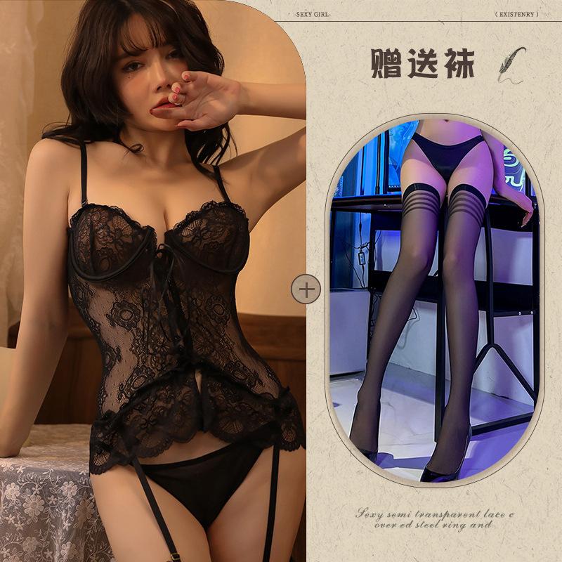 New sexy underwear one-piece sexy transparent mood lace big tits temptation suspender miniskirt
