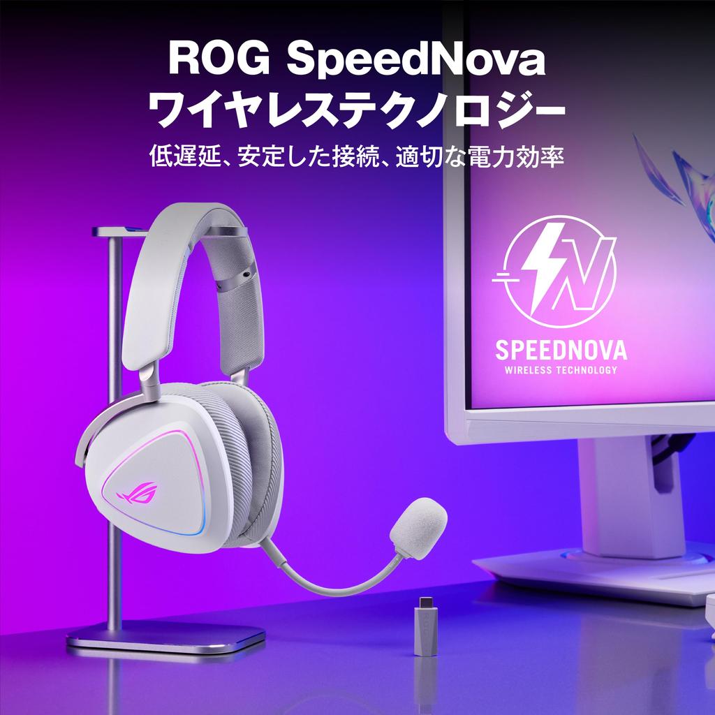 ASUS Wireless Gaming Headset ROG Delta II Lightweight 318g Wireless Wired Bluetooth Wideband Boom Mic Approximately 110 Hours of Battery Life 50mm