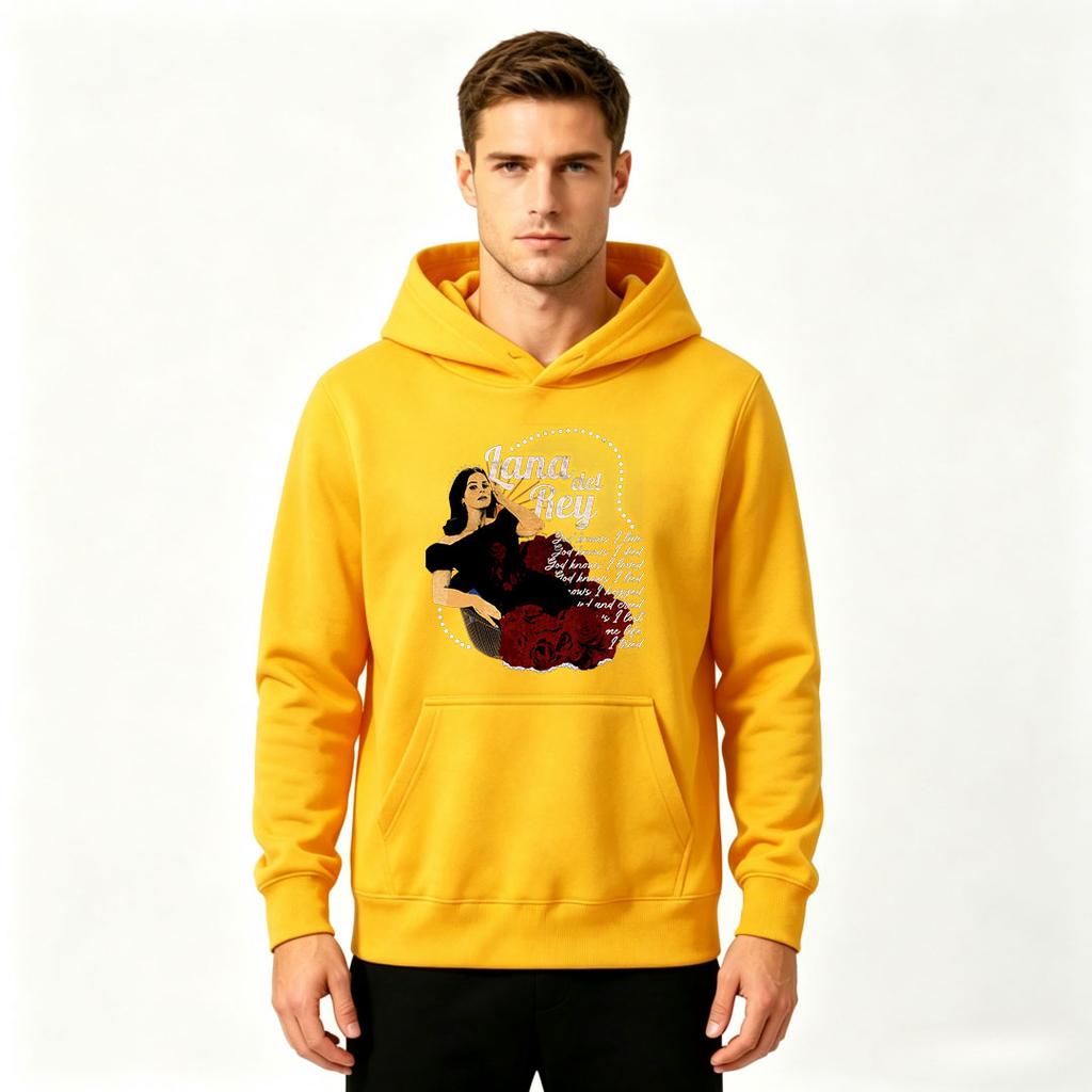 Men's Printed Pullover Hoodie Retro Art Figure Rose Pattern Casual Long Sleeve Hooded Sweatshirt