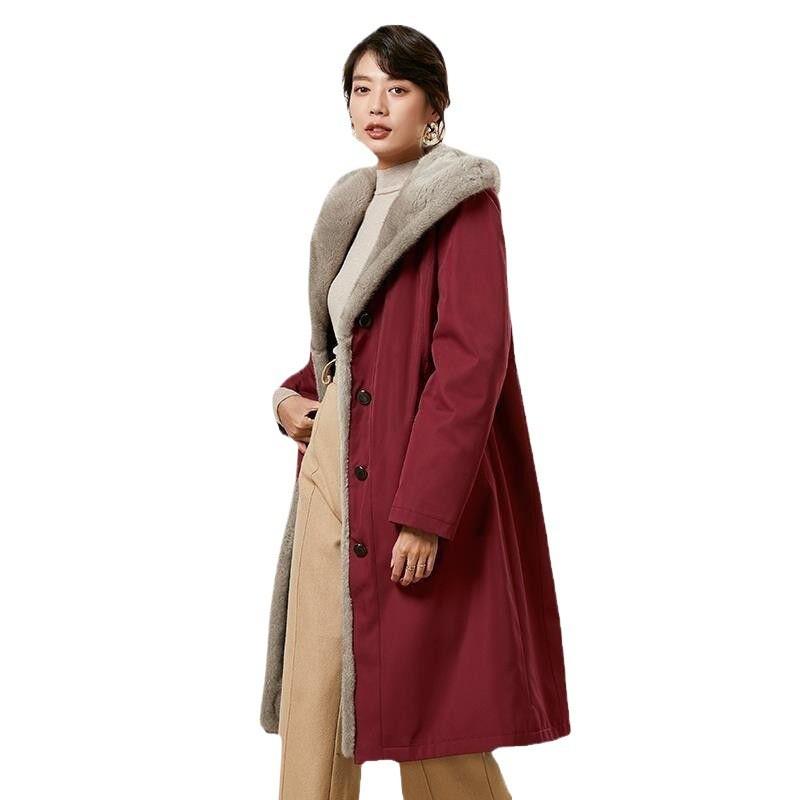 Womens Mid-Length Faux Fur Coat With Hood Warm Lined Winter Outerwear Adults