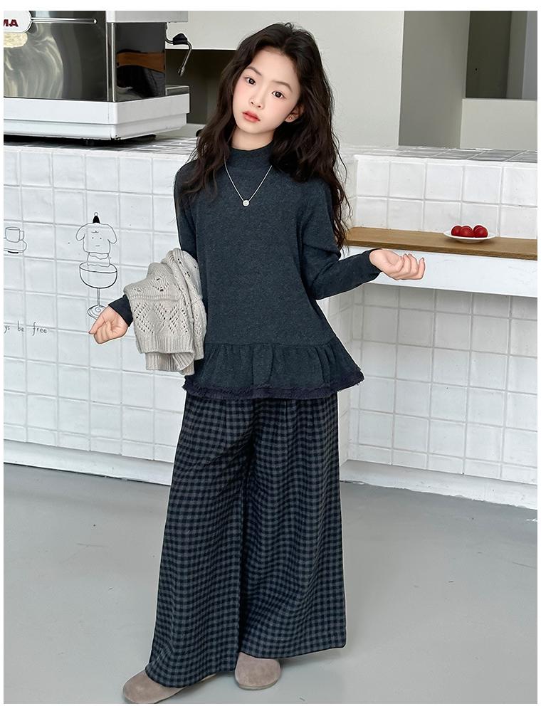 Girls' Plaid Wide-Leg Pants 3-Piece Set for Spring/Autumn 2025