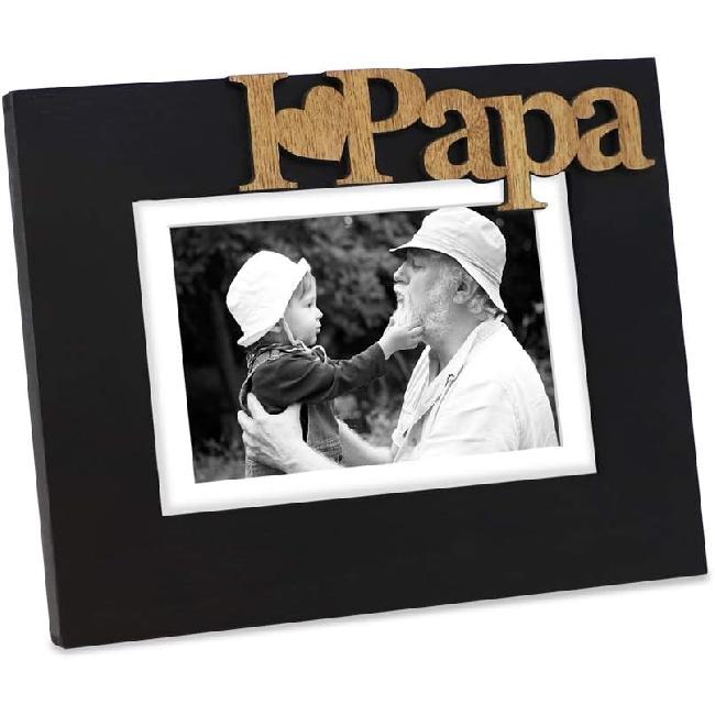 Isaac Jacobs Black Wood Sentiments “I Love Papa” / I Heart Papa Picture Frame, 4x6 Inch, Photo Gift for Papa, Grandpa, Family, Display On