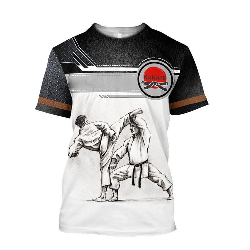 

Summer Round Neck Karate Pattern 3D Print Top Fashionable Casual Short Sleeved Men s T-shirts XS
