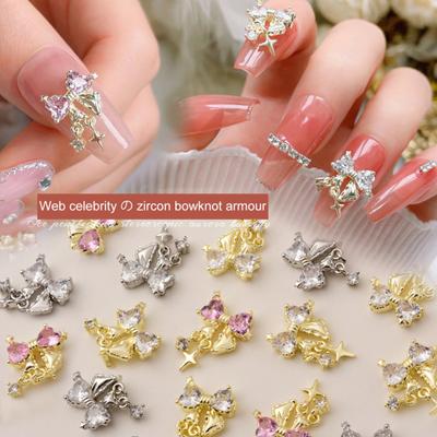 Nailart-Zubehör 3D Metall Mini Luxus Charm DIY Nagel Zirkonia Eingebettete Schleife Nagel