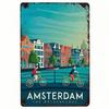 Amsterdam Die Niederlande Blech Metallschild Abgenutzt Holländischer Kanal Fahrräder Wand Ar