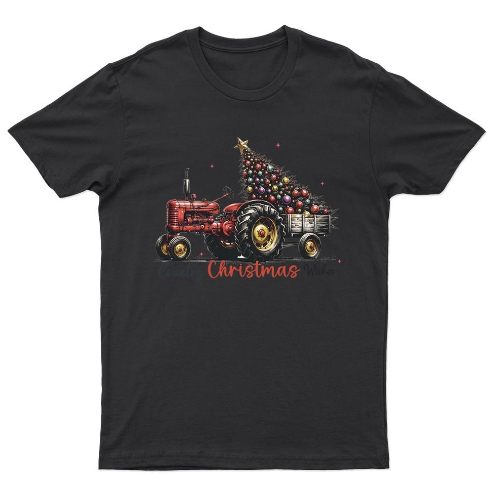 

Country Christmas Wishes Tractor TShirt Unisex Gift Retro Funny Womens Unisex T-Shirt L