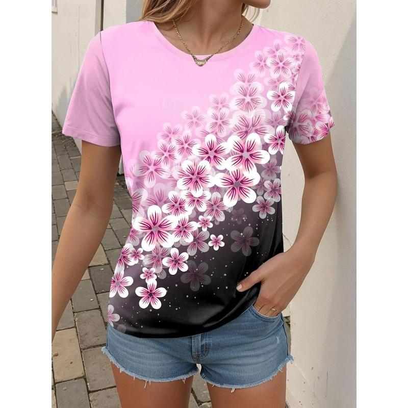 Tricou pentru femei de vară Tricou Floral Casual Vacanță Imprimeuri 3d Zilnic Topuri cu mâneci scurte Tricouri cu gât rotund pentru femei