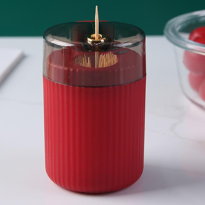 Press Type Automatic Pop-up Toothpick Box Light Luxury Electroplated Toothpick Holder for Living Room Home Storage красный