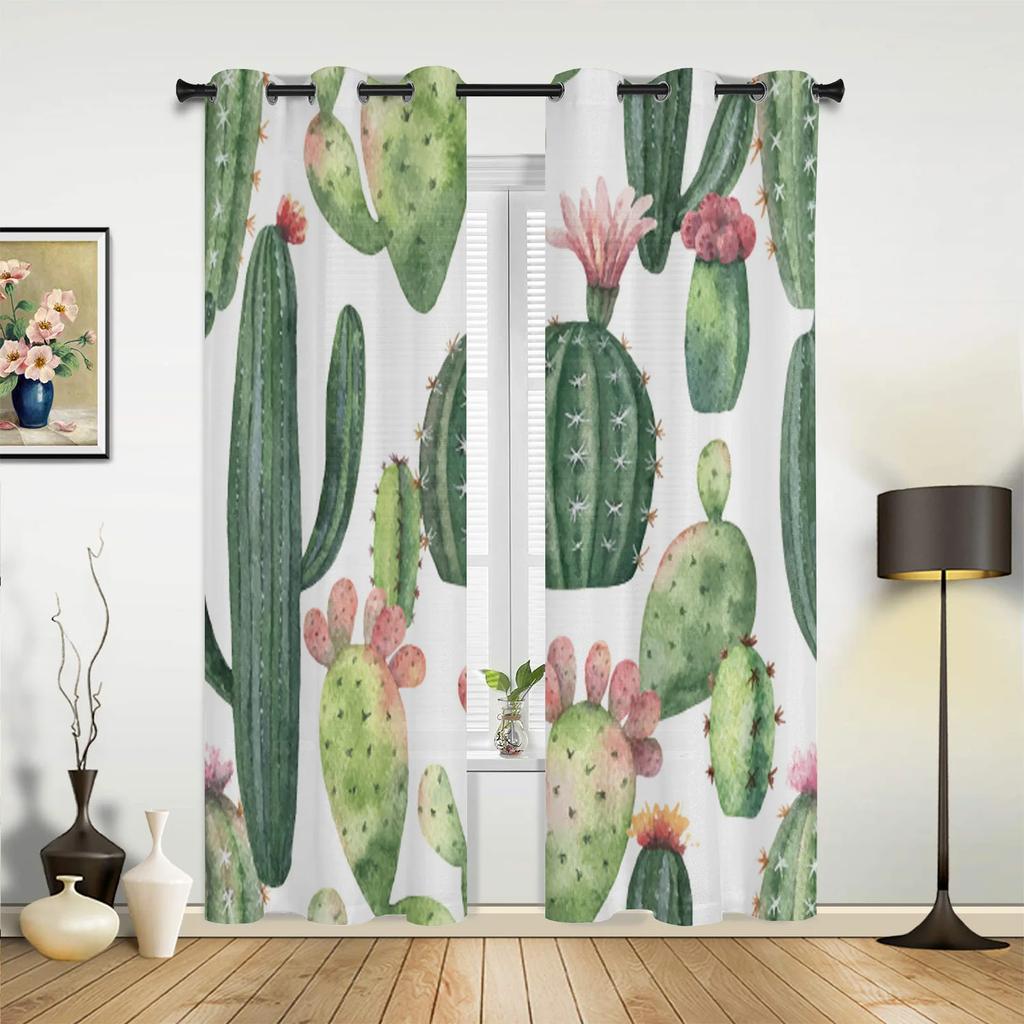 Cactus Tropical Plant Window Curtains Home Decoration Living Room Curtains Window Treatments Drapes Cortinas For Kitchen Bedroom