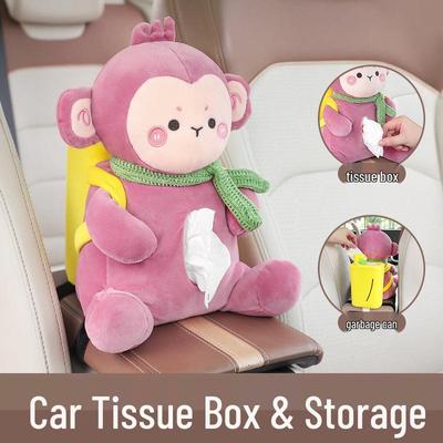 Cutie de șervețele și gunoi pentru cotieră de mașină cu desene animate drăguțe: Decor Interior Mașină cu Funcție Dublă