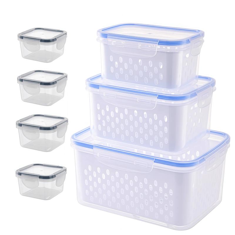 Contenants de stockage alimentaire 17 pièces pour l'organisation de la cuisine Comprend 7 couvercles 7 boîtes 3 paniers égouttoirs Idéal pour fruits et légumes