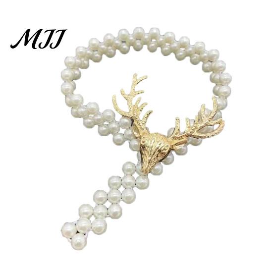 Curtain Tiebacks for Gauze Curtains Deer Head Tieback, Faux Pearl Beaded Stretch Holder, Rental Friendly Holders Adjustable Holdback Bedroom