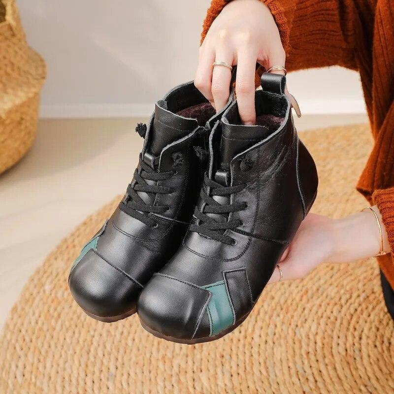 Johnature Stivaletti da Donna Stile Etnico Scarpe Casual in Vera Pelle Colorate con Suola Morbida in Cotone