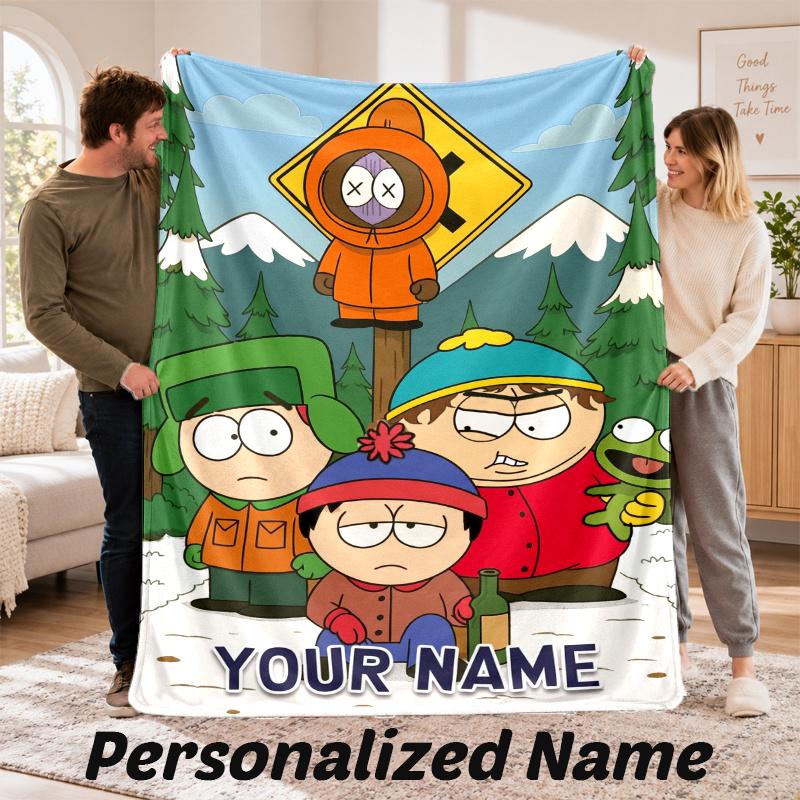 Custom Name South Park Flannel Throw Blanket Personalized Text Soft Blanket Bed Sofa Gift