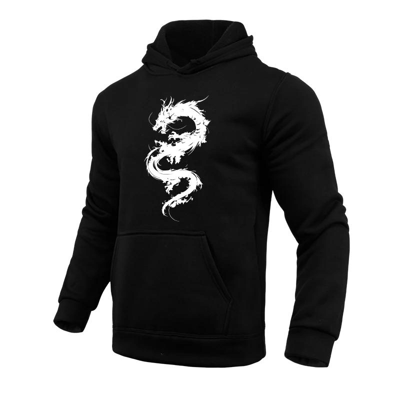 Men's Hoodies High Quality Chinese Dragon Printed Hooded Sweatshirts Male Daily Casual Sports Gym Fitness Pullover