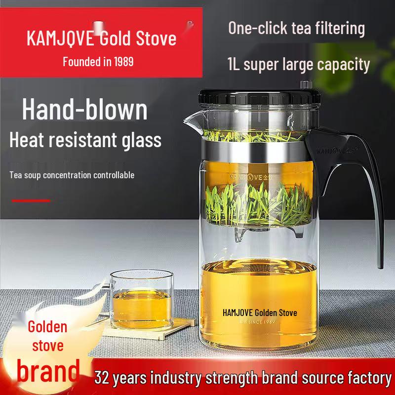 Golden Stove TP200/TP300 Elegant Heat-Resistant Glass Tea Pot & Large-Capacity Cup for Tea Ceremony and Home Brewing.
