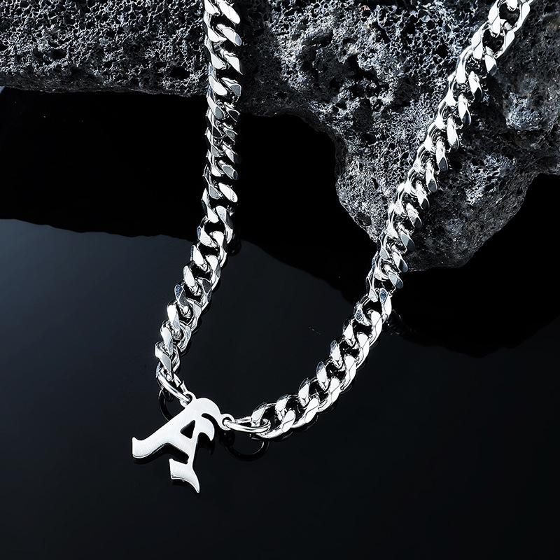 Stainless Steel English Letter Pendant Cuban Necklace - Hip-Hop Trend