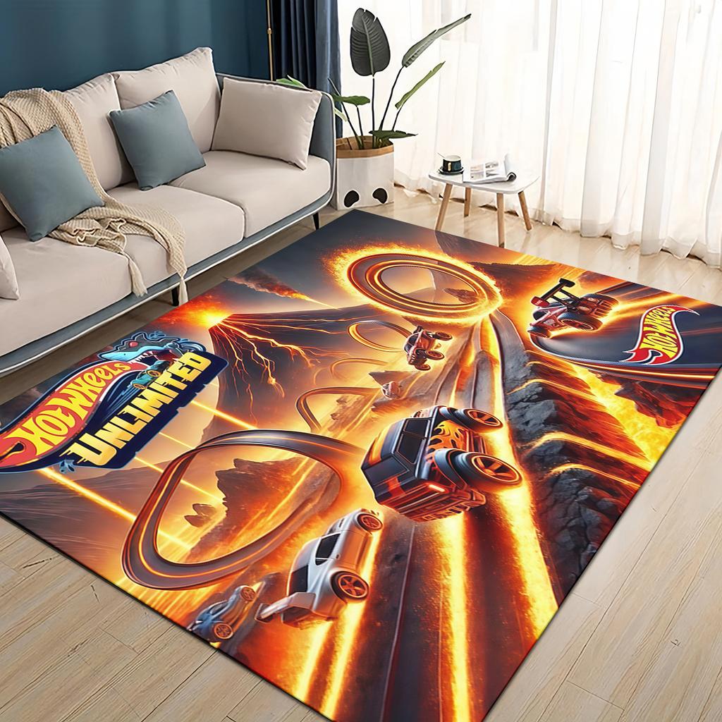 3D Hot W-Wheels Monster Závodní Auto Plocha Koberec, Koberec pro Obývací Pokoj Dětský Pokoj Pohovka Rohožka Dekorace, Protiskluzová Podlahová Rohož