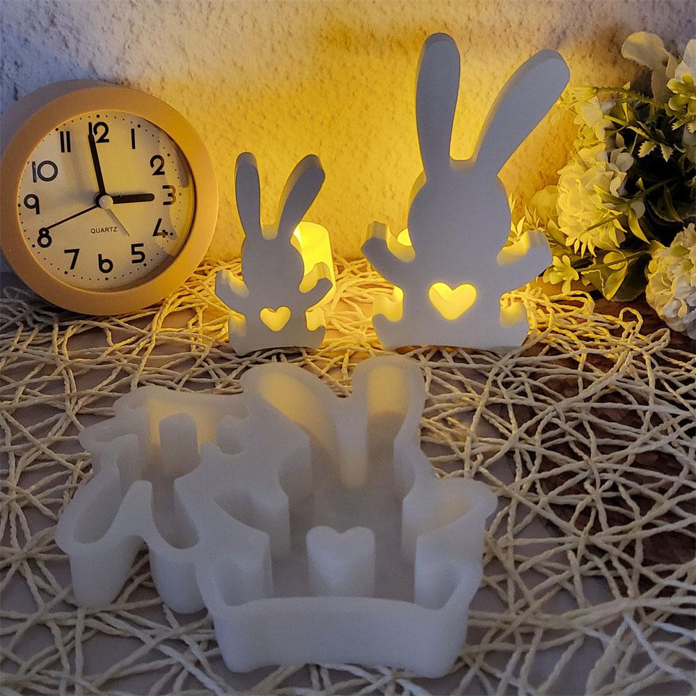 Easter Lively Bunny Silicone Mold Double Rabbit Combination Ornaments Mould Long Eared Rabbit Plaster Ornaments Home Decor