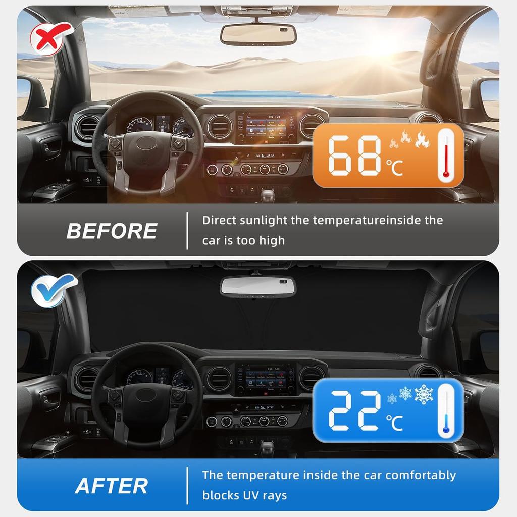Windshield Sun Shade For Mazda 3 2014-2018 Double Layer 240T Front Window Shade Fit Mazda 3 Sun Visor Foldable Shade Blocks UV Rays Summer Must Have