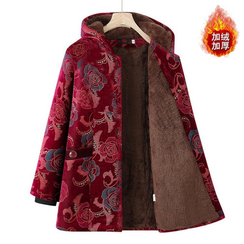 New Winter Cotton-padded Clothes with Velvet To Keep Warm, Wife Winter Cotton-padded Jackets with Hooded Old Thick Clothes