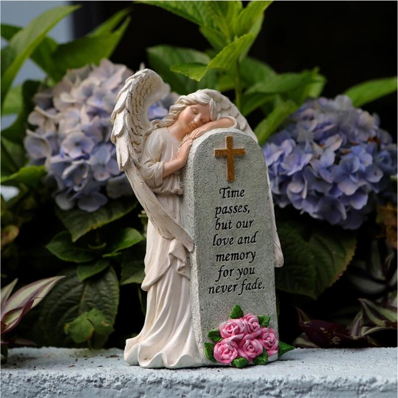 Handcrafted Religious Link Monument Cemetery Ornament Detailed Angel Figure Underweight Resin Sculpture For Gardens