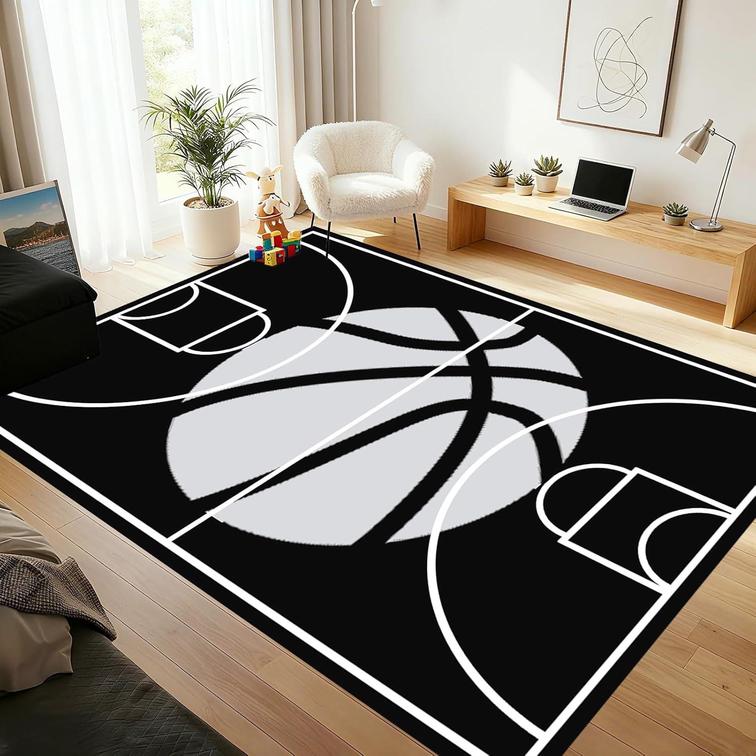 

2D Basketball Court Area Rug Soft Non-Slip Basketball Crack Print Floor Mat Sports Theme Decor Carpet for Bedroom Game Room 40X60CM