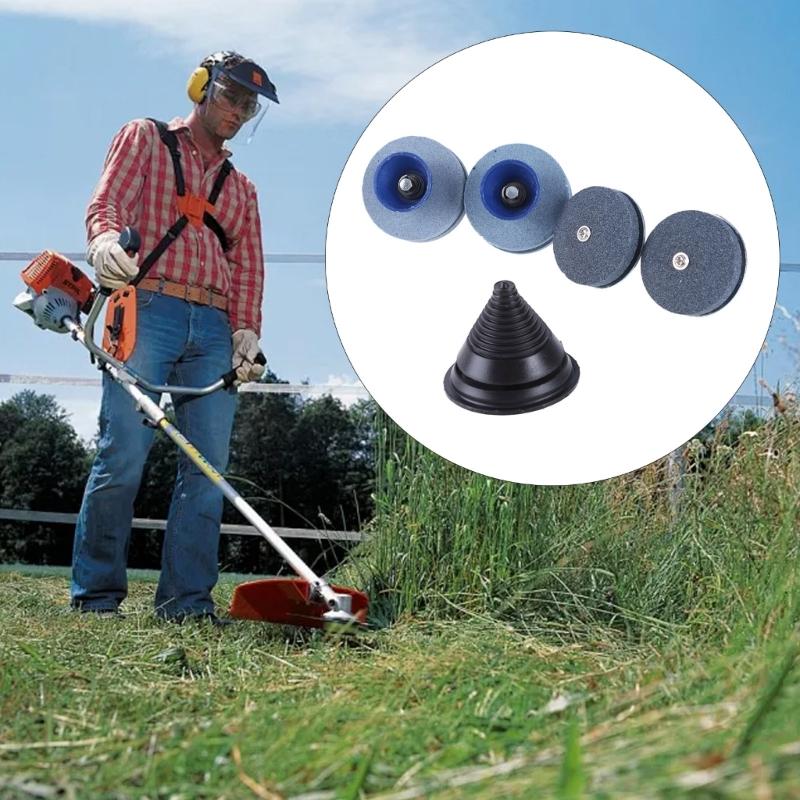 4Pcs Lawnmower Cutter Sharpener with Balancer For Drill With Easy Balance Test, Durability Corundum Constructions