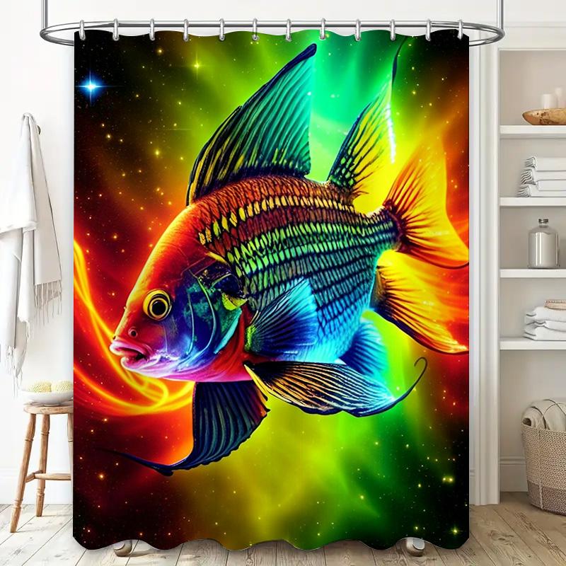 Rainbow Fish Shower Curtain 3D Printed Bath Decor with Vivid Print for Bathroom Decorations.