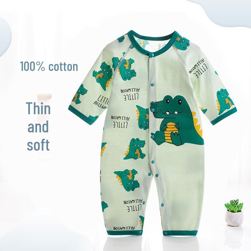 Salopetă cu mânecă lungă din bumbac pur pentru nou-născut: Costum de Aer Condiționat de Primăvară-Vară și Pijama