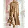 Trench da Donna in Misto Lana Manica Lunga Monopetto Lunghezza Media Cintura da Legare Capospalla Casual Stile Coreano