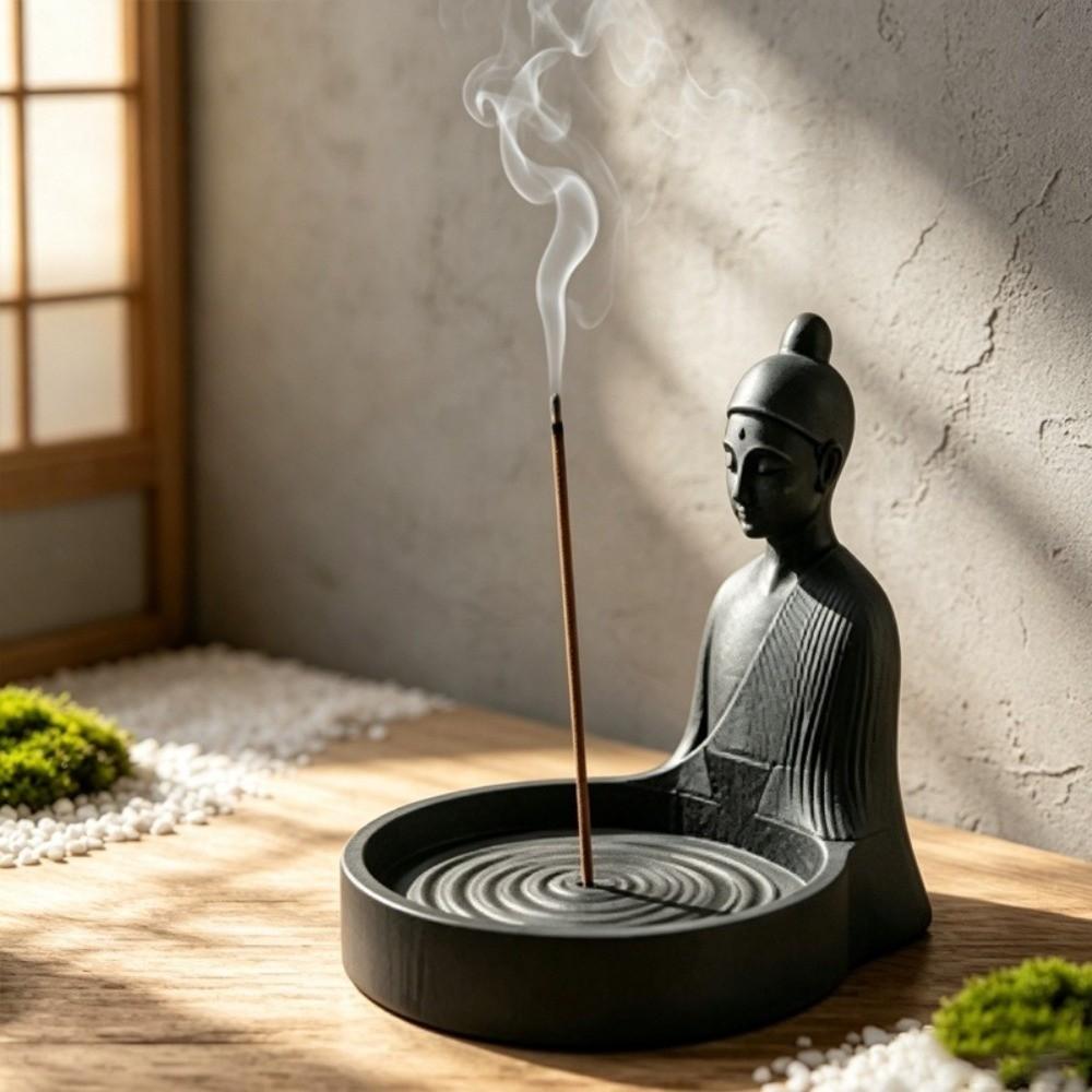 Zen-Stil Chinesischer Räucherstäbchenhalter mit Ascheauffangschale Simulierte Tischräucherschale Minimalistischer Meditationsmönch