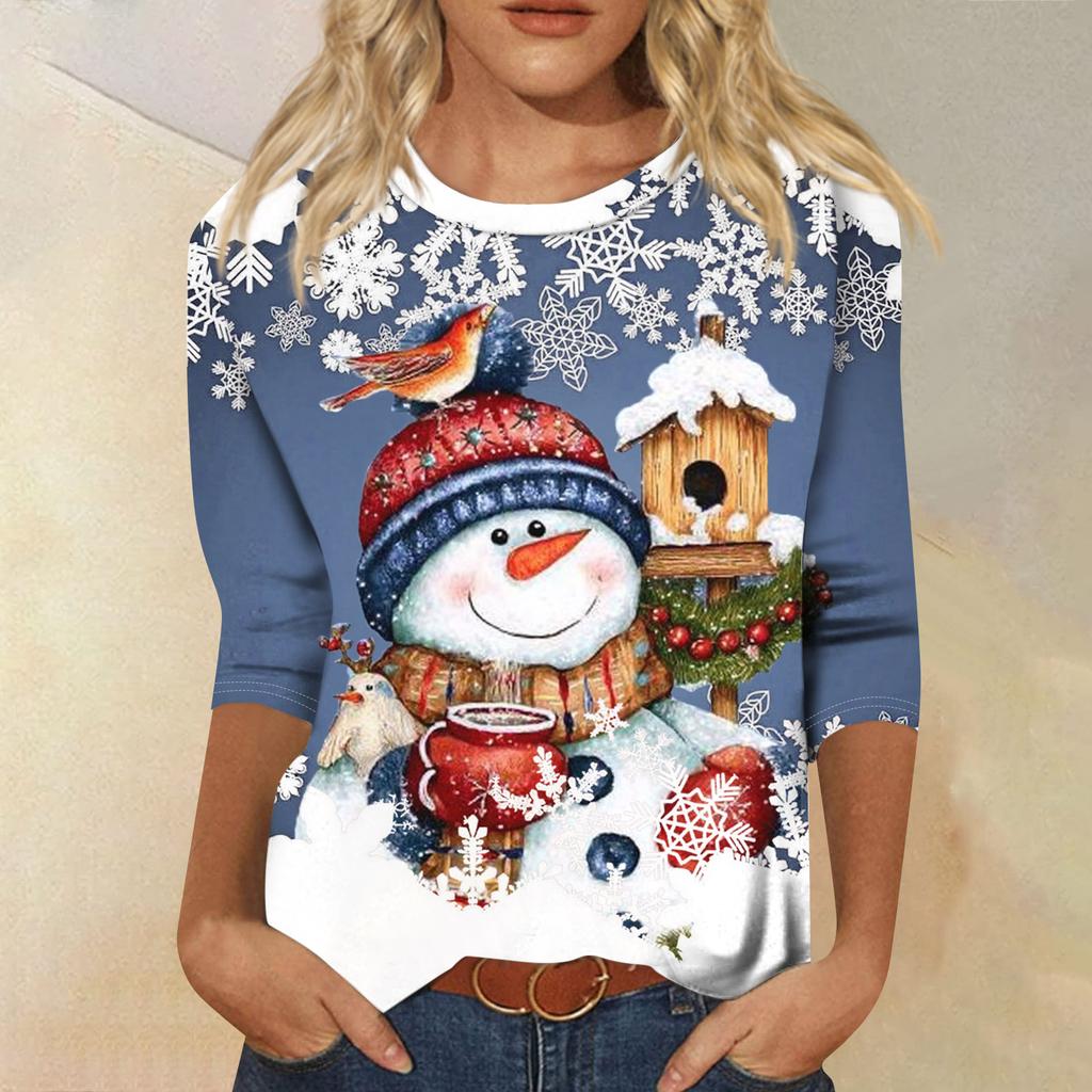 Women's Round Neck Tops Cotton Women's Casual Fashion Floral Print  Long Sleeve O-Neck Pullover Top Blouse