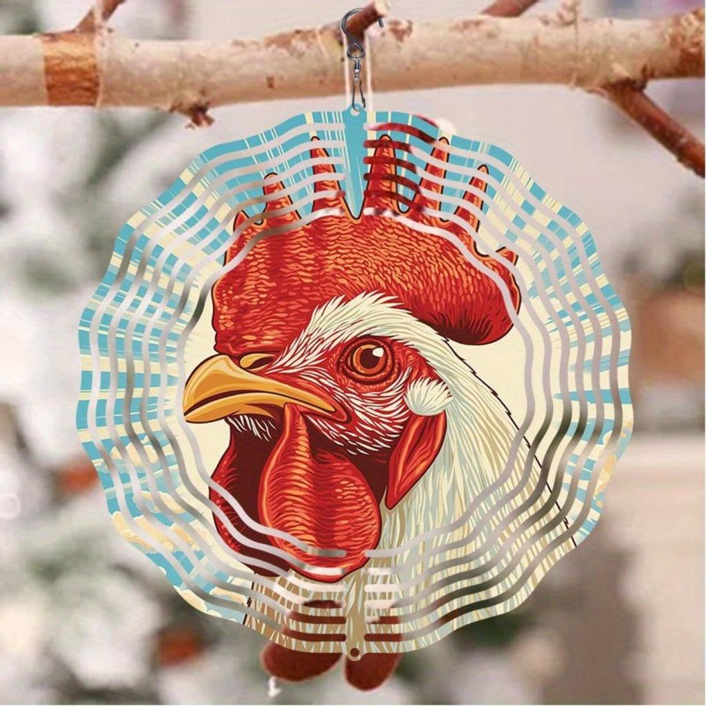 Farmhouse Rooster Metal Wind Chime - Rustic Red & White Outdoor Decor for Garden, Patio, Yard | Handcrafted Country Charm