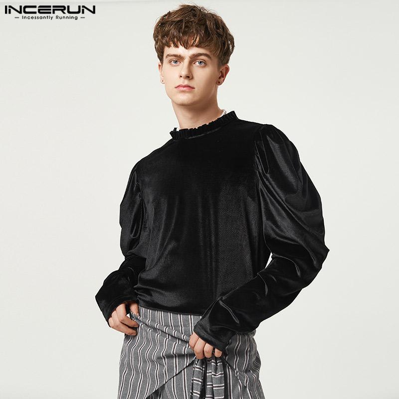 

INCERUN Весенне-осенние мужские бархатные топы с рукавами «баранья нога»