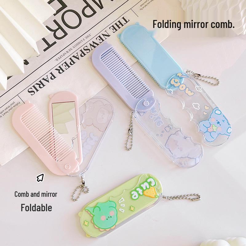 Compact Folding Pocket Mirror with Integrated Comb - Perfect for Makeup and Touch-Ups on the Go