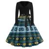 Women's Casual Vintage V-Neck Long Sleeve Dress with Christmas Print