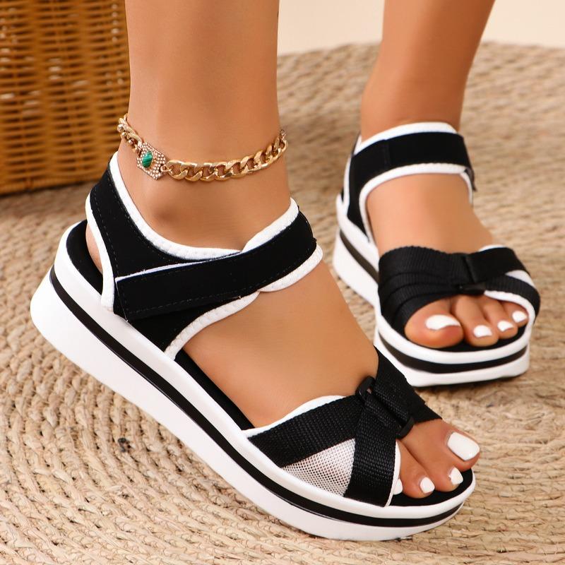 New Large-sized Thick-soled Summer Sandals for Women, Flat-bottomed, with Velcro Fastening, Women's Beach Sandals
