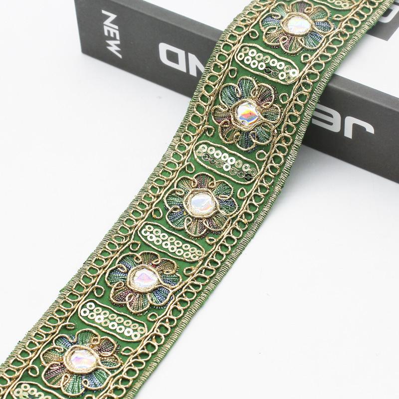 5yards Ethnic Gold Thread Sequins Lace Trims DIY Sewing Hanfu Dress Decoration Embroidered Fabric Garment Trimming Ribbon