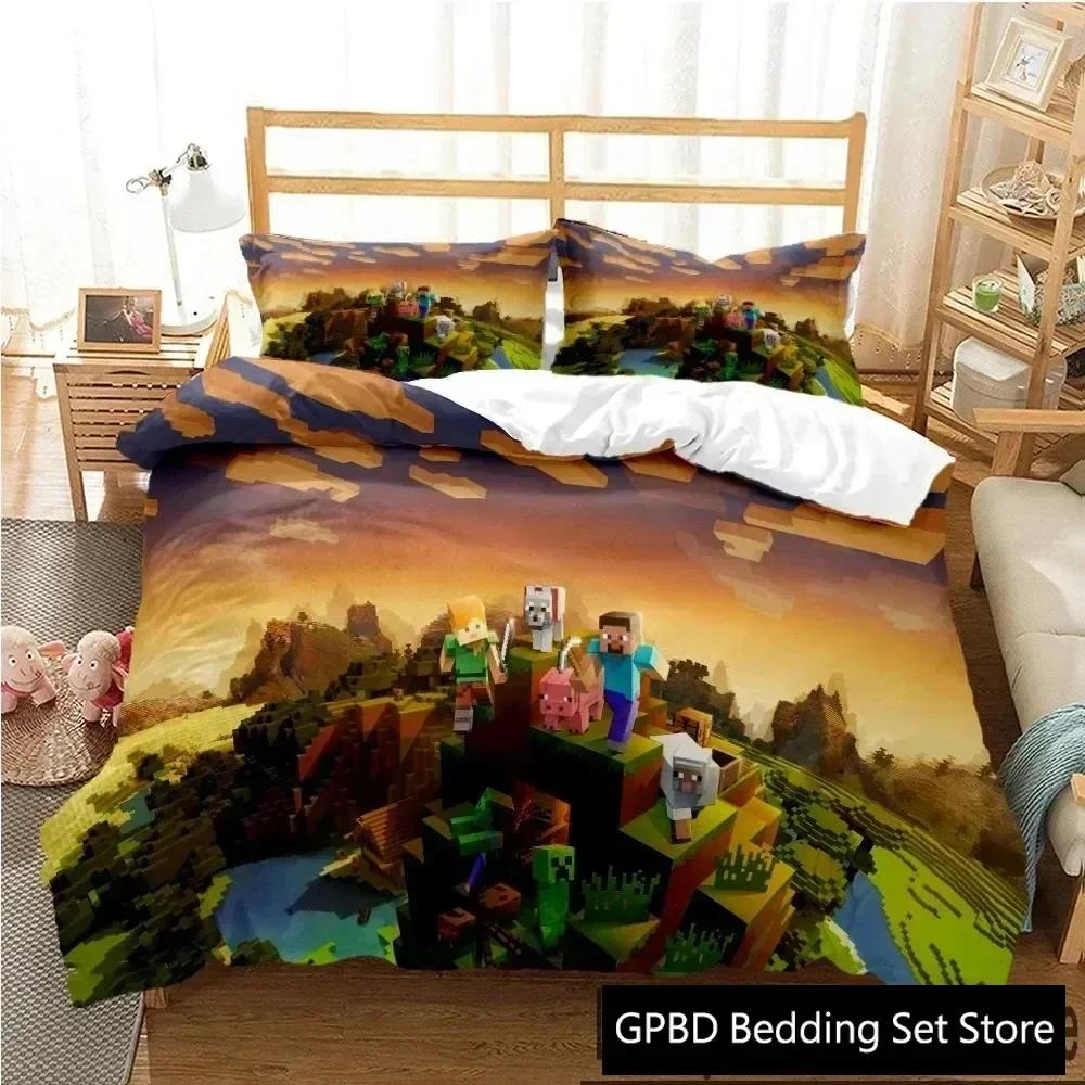 Lusso Nuovo Stampa 3D Giochi di Miniera e Sabbia Copripiumino Cartone Animato Set Biancheria da Letto Morbido Copripiumino e Federe SingoloMatrimonialeQueenKing