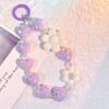 Heart Colorful Phone Lanyard Flower Keychain Crystal Phone Anti-lost Rope Colored Round Bead Cute Glitter Wrist Straps