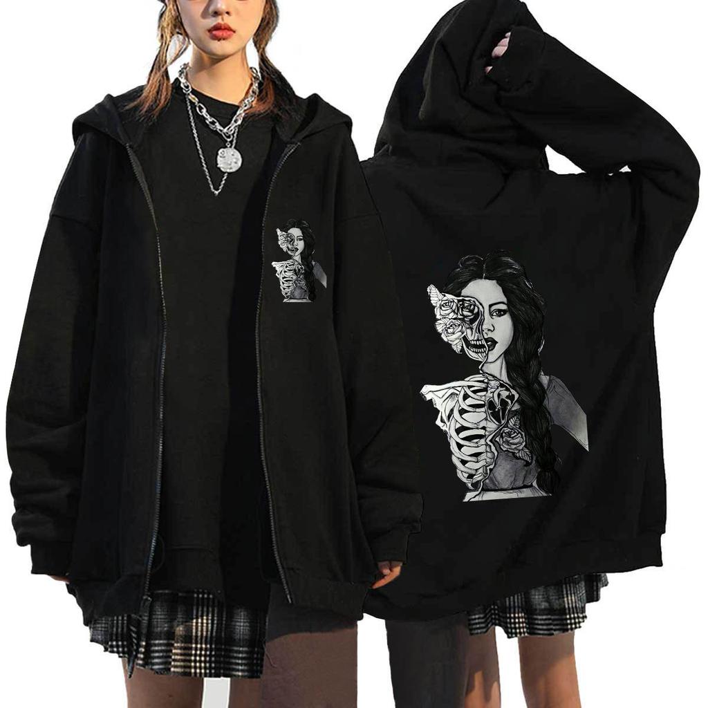 Women Hooded Sweater Art Letter Printing Zipper Hoodies Woman Y2K Hoodie Casual Soft Hoody Fleece Comfortable Streetwear