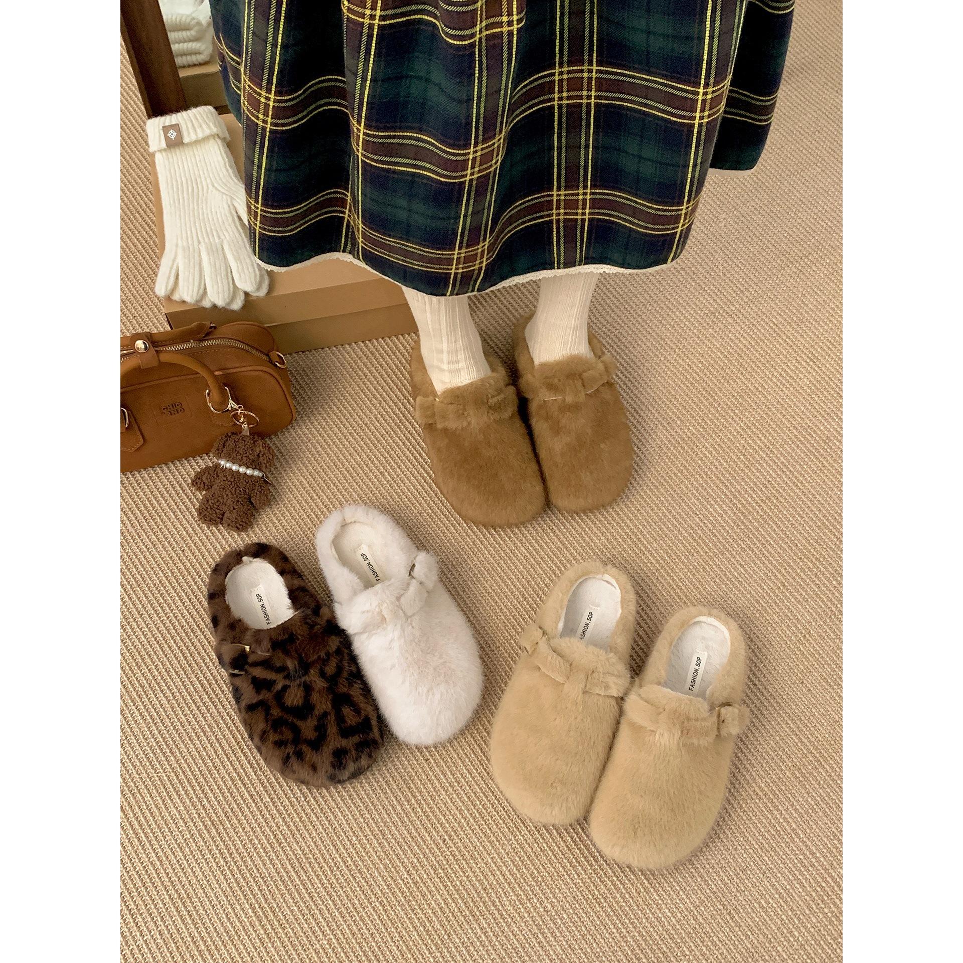 Fleece white thick-soled fluffy slippers for winter warm and non-slip Birkenstock cotton slippers 40 хаки 3170₽